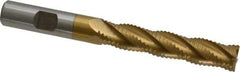 Interstate - 1/2" Diam, Coarse Pitch, 2-1/2" LOC, 4 Flute Cobalt Roughing Square End Mill - TiN Finish, 4-1/2" OAL, 1/2" Shank Diam, Single End, Centercutting - Eagle Tool & Supply