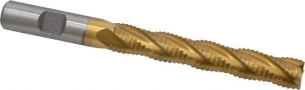 Interstate - 1/2" Diam, Coarse Pitch, 3" LOC, 4 Flute Cobalt Roughing Square End Mill - TiN Finish, 5" OAL, 1/2" Shank Diam, Single End, Centercutting - Eagle Tool & Supply