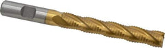 Interstate - 1/2" Diam, Coarse Pitch, 3" LOC, 4 Flute Cobalt Roughing Square End Mill - TiN Finish, 5" OAL, 1/2" Shank Diam, Single End, Centercutting - Eagle Tool & Supply