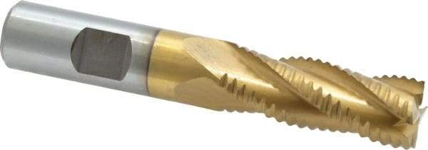 Interstate - 5/8" Diam, Coarse Pitch, 1-5/8" LOC, 4 Flute Cobalt Roughing Square End Mill - TiN Finish, 3-3/4" OAL, 5/8" Shank Diam, Single End, Centercutting - Eagle Tool & Supply