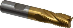 Interstate - 5/8" Diam, Coarse Pitch, 1-1/4" LOC, 4 Flute Cobalt Roughing Square End Mill - TiN Finish, 3-3/8" OAL, 5/8" Shank Diam, Single End, Centercutting - Eagle Tool & Supply