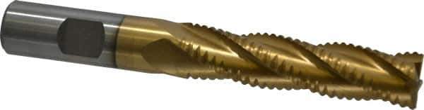 Interstate - 5/8" Diam, Coarse Pitch, 2-1/2" LOC, 4 Flute Cobalt Roughing Square End Mill - TiN Finish, 4-5/8" OAL, 5/8" Shank Diam, Single End, Centercutting - Eagle Tool & Supply