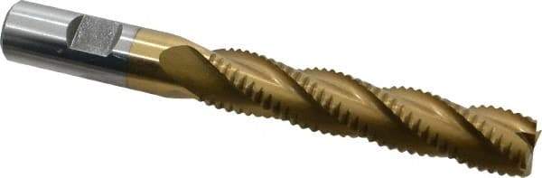 Interstate - 5/8" Diam, Coarse Pitch, 3-1/8" LOC, 4 Flute Cobalt Roughing Square End Mill - TiN Finish, 5-1/4" OAL, 5/8" Shank Diam, Single End, Centercutting - Eagle Tool & Supply