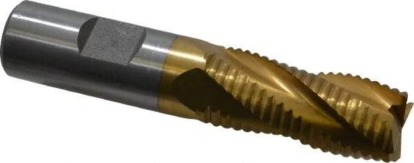 Interstate - 3/4" Diam, Coarse Pitch, 1-5/8" LOC, 4 Flute Cobalt Roughing Square End Mill - TiN Finish, 3-3/4" OAL, 3/4" Shank Diam, Single End, Centercutting - Eagle Tool & Supply