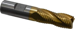 Interstate - 3/4" Diam, Coarse Pitch, 1-5/8" LOC, 4 Flute Cobalt Roughing Square End Mill - TiN Finish, 3-3/4" OAL, 3/4" Shank Diam, Single End, Centercutting - Eagle Tool & Supply