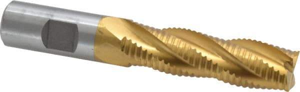Interstate - 3/4" Diam, Coarse Pitch, 2-1/2" LOC, 4 Flute Cobalt Roughing Square End Mill - TiN Finish, 4-5/8" OAL, 3/4" Shank Diam, Single End, Centercutting - Eagle Tool & Supply