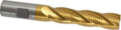 Interstate - 3/4" Diam, Coarse Pitch, 3" LOC, 4 Flute Cobalt Roughing Square End Mill - TiN Finish, 5-1/4" OAL, 3/4" Shank Diam, Single End, Centercutting - Eagle Tool & Supply
