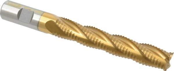 Interstate - 3/4" Diam, Coarse Pitch, 4-1/8" LOC, 4 Flute Cobalt Roughing Square End Mill - TiN Finish, 6-3/8" OAL, 3/4" Shank Diam, Single End, Centercutting - Eagle Tool & Supply