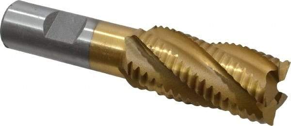 Interstate - 1" Diam, Coarse Pitch, 2" LOC, 5 Flute Cobalt Roughing Square End Mill - TiN Finish, 4-1/4" OAL, 3/4" Shank Diam, Single End, Centercutting - Eagle Tool & Supply