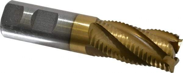 Interstate - 1" Diam, Coarse Pitch, 2" LOC, 5 Flute Cobalt Roughing Square End Mill - TiN Finish, 4-1/2" OAL, 1" Shank Diam, Single End, Centercutting - Eagle Tool & Supply