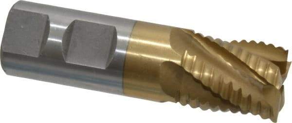 Interstate - 1" Diam, Coarse Pitch, 1-1/8" LOC, 5 Flute Cobalt Roughing Square End Mill - TiN Finish, 3-5/8" OAL, 1" Shank Diam, Single End, Centercutting - Eagle Tool & Supply