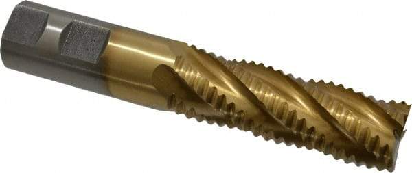 Interstate - 1" Diam, Coarse Pitch, 3" LOC, 5 Flute Cobalt Roughing Square End Mill - TiN Finish, 5-1/2" OAL, 1" Shank Diam, Single End, Centercutting - Eagle Tool & Supply