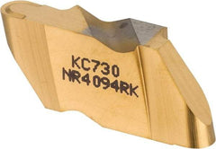 Kennametal - 4094NR K Grade KC730, 4.78mm Cutting Width Carbide Grooving Insert - 6.35mm Max Depth of Cut, Right Hand, 2.39mm Corner Radius, TiN Finish - Eagle Tool & Supply