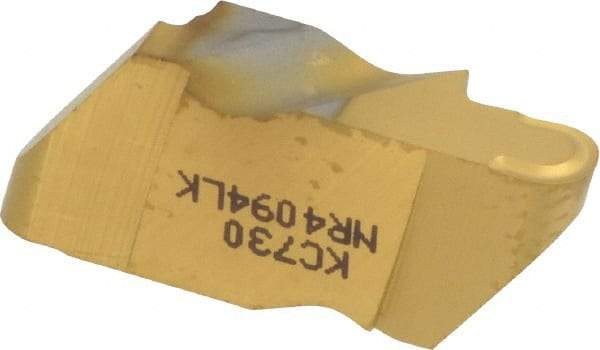 Kennametal - 4094NR K Grade KC730, 4.78mm Cutting Width Carbide Grooving Insert - 6.35mm Max Depth of Cut, Left Hand, 2.39mm Corner Radius, TiN Finish - Eagle Tool & Supply