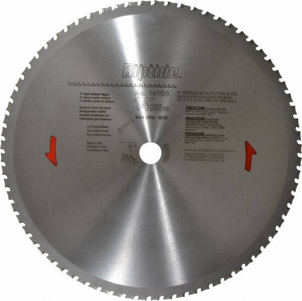 Porter-Cable - 14" Diam, 1" Arbor Hole Diam, 72 Tooth Wet & Dry Cut Saw Blade - Carbide-Tipped, Cutoff Action, Standard Round Arbor - Eagle Tool & Supply