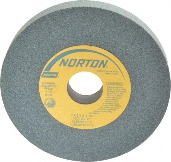 Norton - 6" Diam x 1-1/4" Hole x 3/4" Thick, I Hardness, 100 Grit Surface Grinding Wheel - Silicon Carbide, Type 1, Fine Grade, 4,140 Max RPM, Vitrified Bond, No Recess - Eagle Tool & Supply