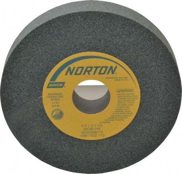 Norton - 6" Diam x 1-1/4" Hole x 1" Thick, I Hardness, 80 Grit Surface Grinding Wheel - Silicon Carbide, Type 1, Medium Grade, 4,140 Max RPM, Vitrified Bond, No Recess - Eagle Tool & Supply