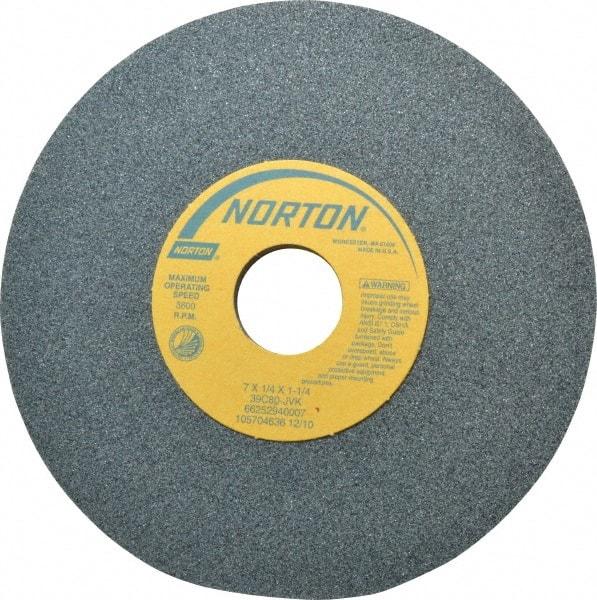 Norton - 7" Diam x 1-1/4" Hole x 1/4" Thick, J Hardness, 80 Grit Surface Grinding Wheel - Silicon Carbide, Type 1, Medium Grade, 3,600 Max RPM, Vitrified Bond, No Recess - Eagle Tool & Supply
