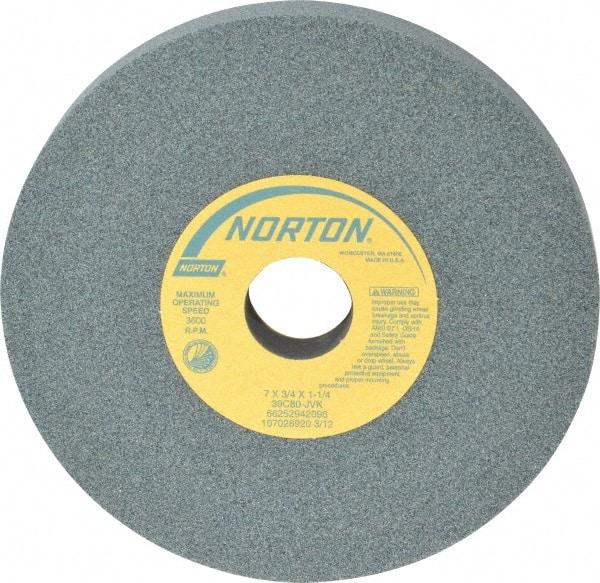 Norton - 7" Diam x 1-1/4" Hole x 3/4" Thick, J Hardness, 80 Grit Surface Grinding Wheel - Silicon Carbide, Type 1, Medium Grade, 3,600 Max RPM, Vitrified Bond, No Recess - Eagle Tool & Supply