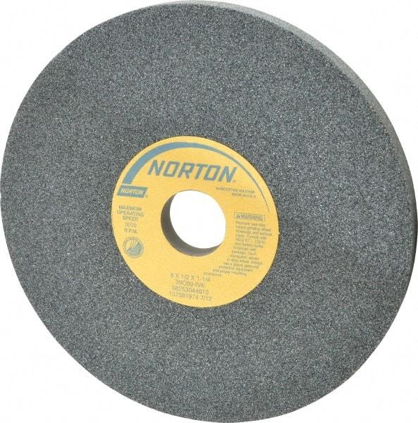 Norton - 8" Diam x 1-1/4" Hole x 1/2" Thick, I Hardness, 60 Grit Surface Grinding Wheel - Silicon Carbide, Type 1, Medium Grade, 3,600 Max RPM, Vitrified Bond, No Recess - Eagle Tool & Supply