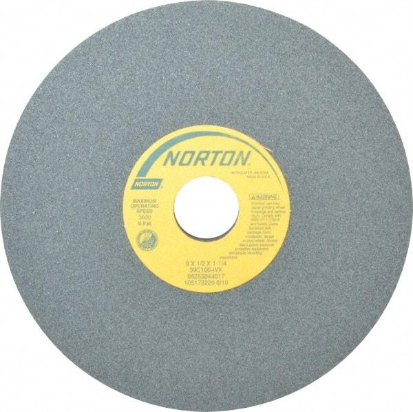 Norton - 8" Diam x 1-1/4" Hole x 1/2" Thick, I Hardness, 100 Grit Surface Grinding Wheel - Silicon Carbide, Type 1, Fine Grade, 3,600 Max RPM, Vitrified Bond, No Recess - Eagle Tool & Supply