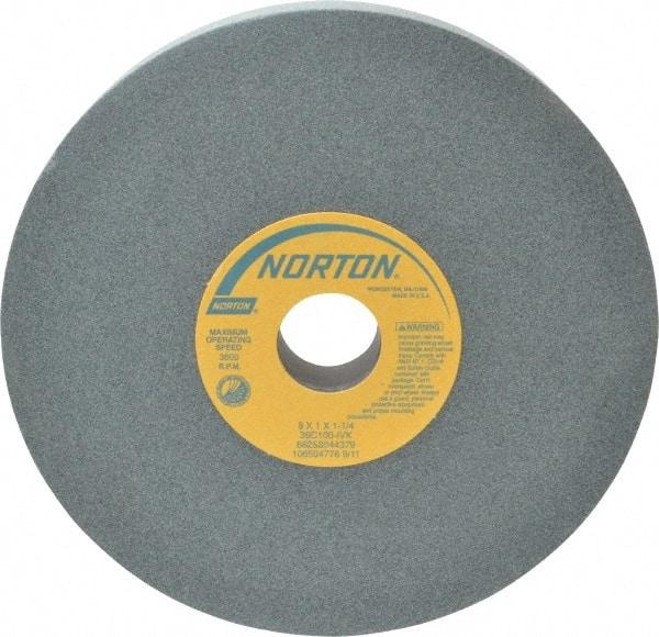 Norton - 8" Diam x 1-1/4" Hole x 1" Thick, I Hardness, 100 Grit Surface Grinding Wheel - Silicon Carbide, Type 1, Fine Grade, 3,600 Max RPM, Vitrified Bond, No Recess - Eagle Tool & Supply