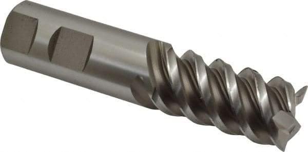 Interstate - 1" Diam, 2" LOC, 4 Flute Cobalt Roughing & Finishing Square End Mill - Uncoated, 4-1/2" OAL, 1" Shank Diam, Weldon Shank, 60° Helix, Centercutting, Regular Length - Eagle Tool & Supply