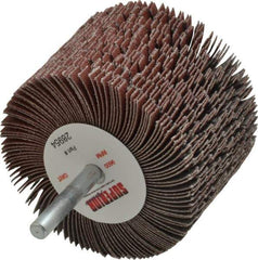 Superior Abrasives - 3" Diam x 2" Face Width, Fine Aluminum Oxide Coated Mounted Flap Wheel - 1/4" Shank Mount, 120 Grit, J Weighted Cloth Backing, 6,000 Max RPM - Eagle Tool & Supply