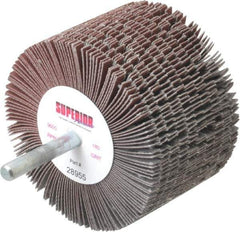 Superior Abrasives - 3" Diam x 2" Face Width, Very Fine Aluminum Oxide Coated Mounted Flap Wheel - 1/4" Shank Mount, 180 Grit, J Weighted Cloth Backing, 6,000 Max RPM - Eagle Tool & Supply