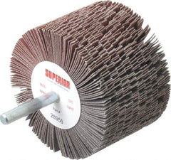 Superior Abrasives - 3" Diam x 2" Face Width, Extra Fine Aluminum Oxide Coated Mounted Flap Wheel - 1/4" Shank Mount, 320 Grit, J Weighted Cloth Backing, 6,000 Max RPM - Eagle Tool & Supply