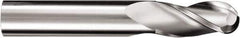 SGS - 3/8" Diam, 1/2" LOC, 3 Flute Solid Carbide Ball End Mill - TiB2 Finish, Single End, 4" OAL, 3/8" Shank Diam, Spiral Flute - Eagle Tool & Supply