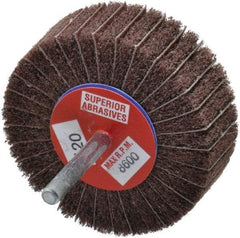 Superior Abrasives - 3" Diam x 1" Face Width, Fine Aluminum Oxide Coated Mounted Flap Wheel - 1/4" Shank Mount, 120 Grit, Interleaf, 8,000 Max RPM - Eagle Tool & Supply