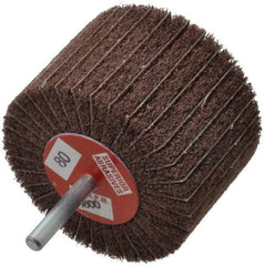 Superior Abrasives - 3" Diam x 2" Face Width, Medium Aluminum Oxide Coated Mounted Flap Wheel - 1/4" Shank Mount, 80 Grit, Interleaf, 8,000 Max RPM - Eagle Tool & Supply