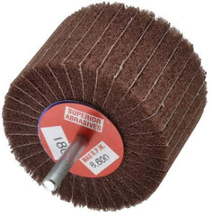 Superior Abrasives - 3" Diam x 2" Face Width, Very Fine Aluminum Oxide Coated Mounted Flap Wheel - 1/4" Shank Mount, 180 Grit, Interleaf, 8,000 Max RPM - Eagle Tool & Supply