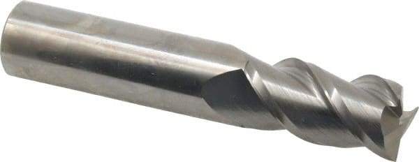 Made in USA - 3/4", 1-1/2" LOC, 3/4" Shank Diam, 4" OAL, 3 Flute, Solid Carbide Square End Mill - Single End, Uncoated, Spiral Flute, 45° Helix, Centercutting, Right Hand Cut, Right Hand Flute - Eagle Tool & Supply