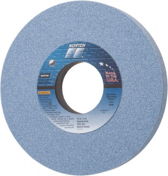 Norton - 10" Diam x 3" Hole x 1" Thick, K Hardness, 46 Grit Surface Grinding Wheel - Ceramic, Type 1, Coarse Grade, 2,485 Max RPM, Vitrified Bond, No Recess - Eagle Tool & Supply