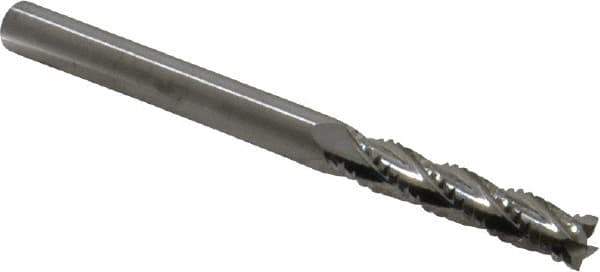 M.A. Ford - 1/4" Diam, 1-1/4" LOC, 4 Flute Solid Carbide Roughing & Finishing Square End Mill - Uncoated, 3" OAL, 1/4" Shank Diam, Straight Shank, 30° Helix, Centercutting, Extra Long Length - Eagle Tool & Supply