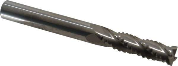 M.A. Ford - 3/8" Diam, 1-1/2" LOC, 4 Flute Solid Carbide Roughing & Finishing Square End Mill - Uncoated, 3-1/2" OAL, 3/8" Shank Diam, Straight Shank, 30° Helix, Centercutting, Extra Long Length - Eagle Tool & Supply