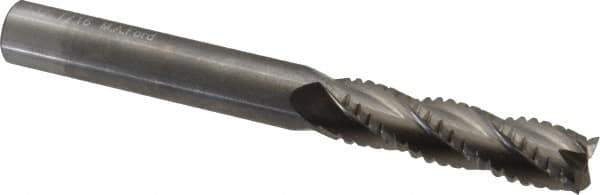 M.A. Ford - 7/16" Diam, 1-3/4" LOC, 4 Flute Solid Carbide Roughing & Finishing Square End Mill - Uncoated, 4" OAL, 7/16" Shank Diam, Straight Shank, 30° Helix, Centercutting, Extra Long Length - Eagle Tool & Supply