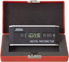 SPI - 360° Measuring Range, Dial Protractor - Accuracy Up to 0.10 at 0 -10 and 0.10 at 80 to 90°, 1.5V Battery Included - Eagle Tool & Supply
