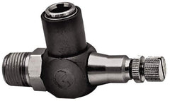 Norgren - 1/2" Tube Inlet x 1/2" NPTF Outlet Right Angle Adjustable Flow Control Valve - 5 to 150 psi, Needle Valve & Thermoplastic Material - Eagle Tool & Supply