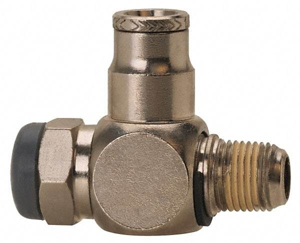 Norgren - 1/2" Tube Inlet x 1/2" NPT Outlet Tamper Resistant Flow Control Valve - 5 to 150 psi, Needle Valve & Brass Material - Eagle Tool & Supply