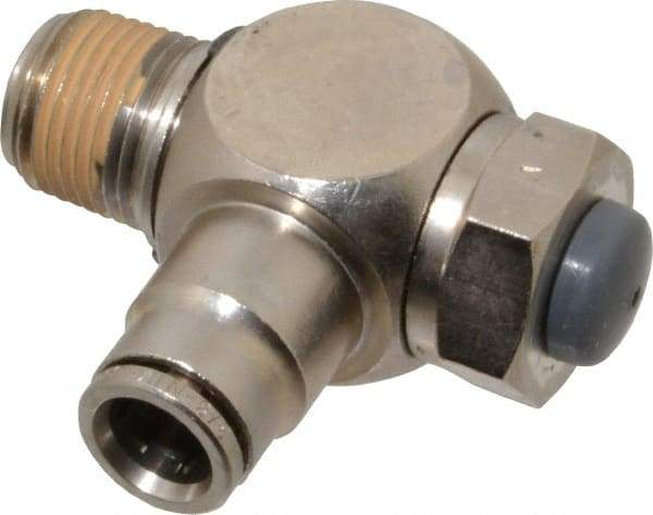 Norgren - 3/8" Tube Inlet x 3/8" NPT Outlet Tamper Resistant Flow Control Valve - 5 to 150 psi, Needle Valve & Brass Material - Eagle Tool & Supply
