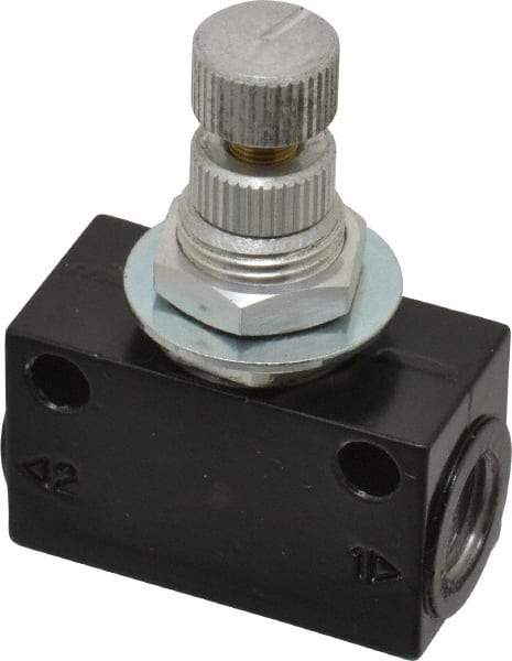 Norgren - 1/8" NPT Inlet x 1/8" NPT Outlet In-Line Flow Control Valve - 15 to 145 psi, Needle Valve & Aluminum Material - Eagle Tool & Supply