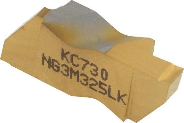 Kennametal - 3M325NG K Grade KC730, 3.25mm Cutting Width Carbide Grooving Insert - 3.81mm Max Depth of Cut, Left Hand, 0.19mm Corner Radius, TiN Finish - Eagle Tool & Supply