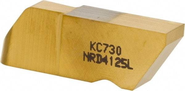 Kennametal - 4125NRD Grade KC730, 6.35mm Cutting Width Carbide Grooving Insert - 12.7mm Max Depth of Cut, Left Hand, 3.18mm Corner Radius, TiN Finish - Eagle Tool & Supply