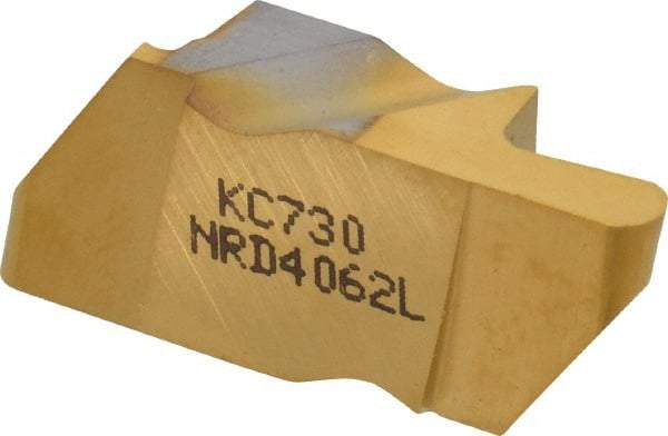 Kennametal - 4062NRD Grade KC730, 3.18mm Cutting Width Carbide Grooving Insert - 6.35mm Max Depth of Cut, Left Hand, 1.59mm Corner Radius, TiN Finish - Eagle Tool & Supply
