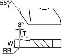Kennametal - 3189NGD Grade K313, 4.8mm Cutting Width Carbide Grooving Insert - 6.35mm Max Depth of Cut, Right Hand, 0.57mm Corner Radius, Uncoated - Eagle Tool & Supply