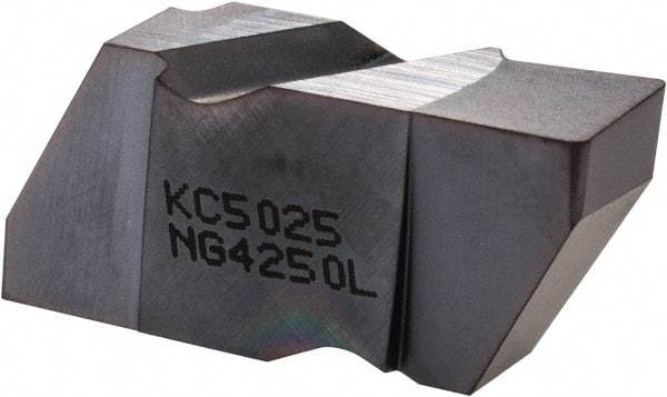 Kennametal - 4250NG Grade KC5025, 6.35mm Cutting Width Carbide Grooving Insert - 6.35mm Max Depth of Cut, Left Hand, 0.57mm Corner Radius, TiAlN Finish - Eagle Tool & Supply