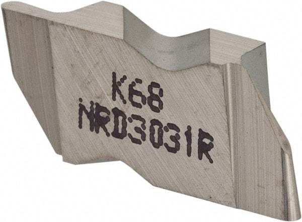 Kennametal - 3031NRD Grade K68, 1.58mm Cutting Width Carbide Grooving Insert - 3.18mm Max Depth of Cut, Right Hand, 0.79mm Corner Radius, Uncoated - Eagle Tool & Supply